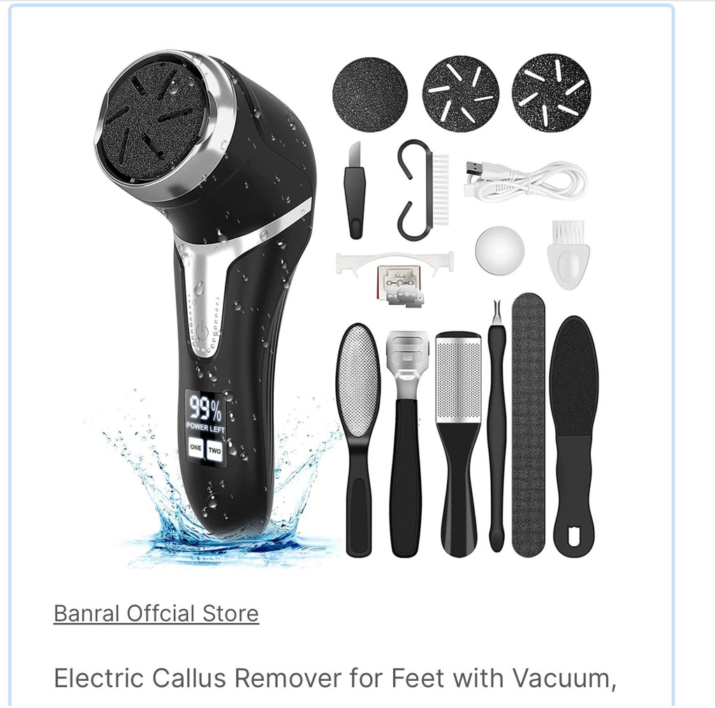 Electric Callus Remover for Feet with Vacuum, Professional Pedicure Tools Kit, Rechargeable Waterproof Foot File for Foot Care Dead Skin Remover with 3 Heads & 2 Speeds, LCD Display