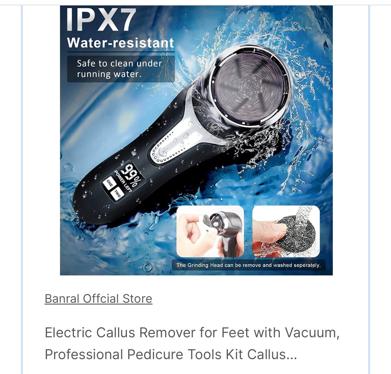 Electric Callus Remover for Feet with Vacuum, Professional Pedicure Tools Kit, Rechargeable Waterproof Foot File for Foot Care Dead Skin Remover with 3 Heads & 2 Speeds, LCD Display