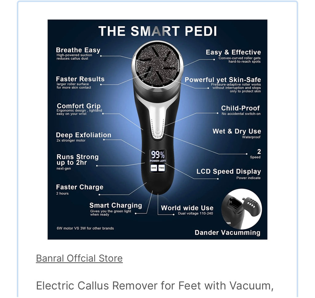 Electric Callus Remover for Feet with Vacuum, Professional Pedicure Tools Kit, Rechargeable Waterproof Foot File for Foot Care Dead Skin Remover with 3 Heads & 2 Speeds, LCD Display