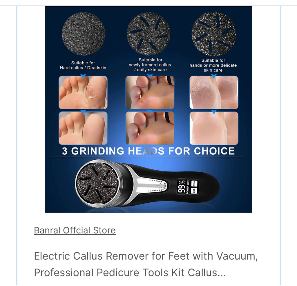 Electric Callus Remover for Feet with Vacuum, Professional Pedicure Tools Kit, Rechargeable Waterproof Foot File for Foot Care Dead Skin Remover with 3 Heads & 2 Speeds, LCD Display