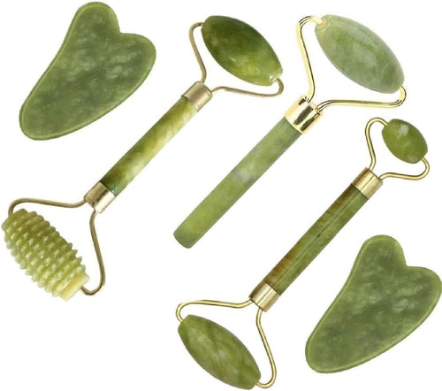 Jade Roller and Gua Sha Set - 5-in-1 Facial Massage Tools for Sculpting and Skin Care